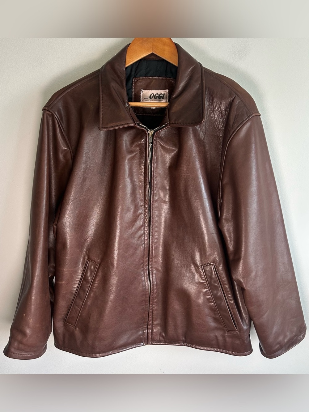 Vintage Oggi Moda Genuine Leather Jacket Mens M Brown Italian Quilt Lined Canada